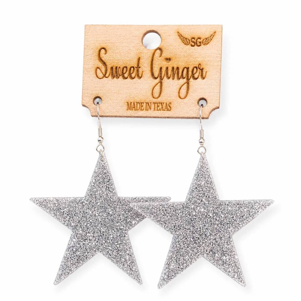 NEW SWEET GINGER women's glitter star earrings in silver